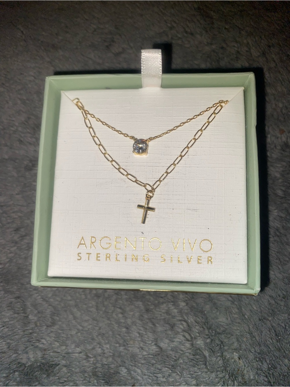 Argento Vivo Gold Double-Layer Necklace with CZ Solitaire and Cross